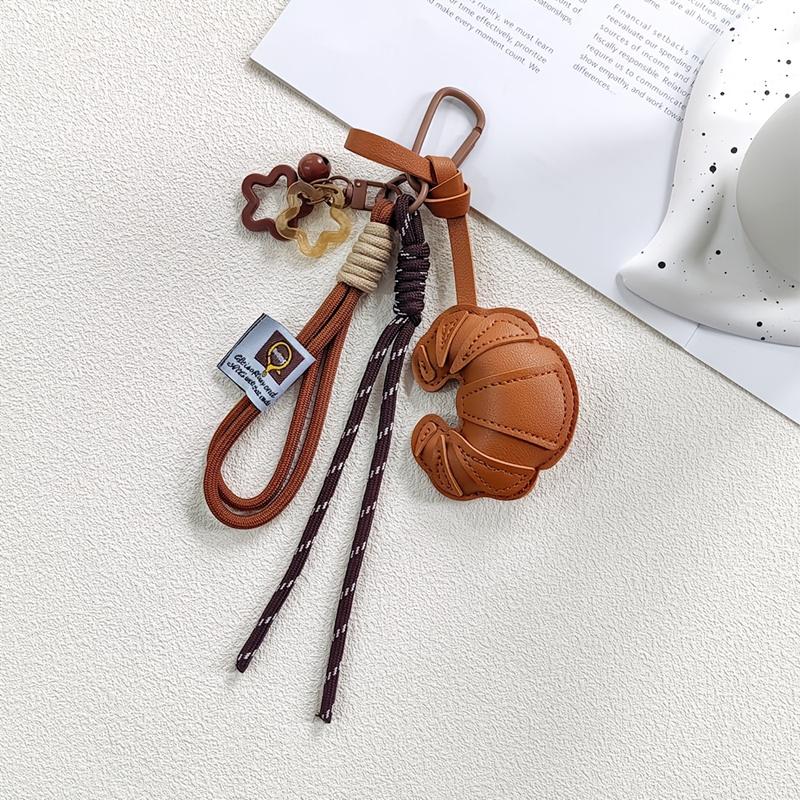 Tassenbedel Nieuw Gevlochten Touw Croissant Brood Vorm Mobiele Telefoon Lanyard Lederen Tas Hanger Accessoires Cadeaus bruin