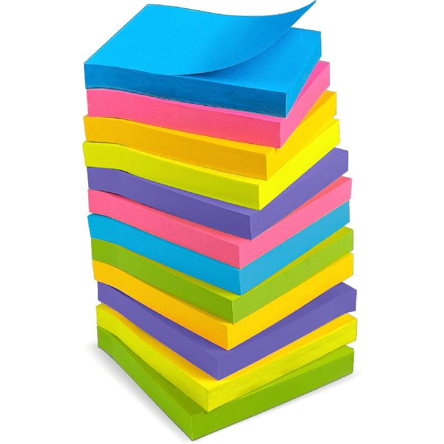 OHOME Sticky Notes - 12 Pads, 3”x3” - Colorful Self-Stick Post Notes Bulk - Office Desk Accessories | Teacher Classroom Must Haves,Aesthetic