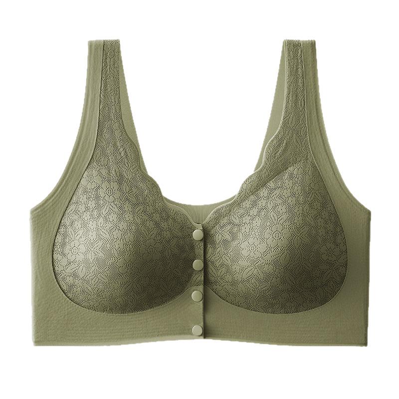 Front Buckle Push Up Plus Size Wireless Lace Back Smoothing Bra For Women
