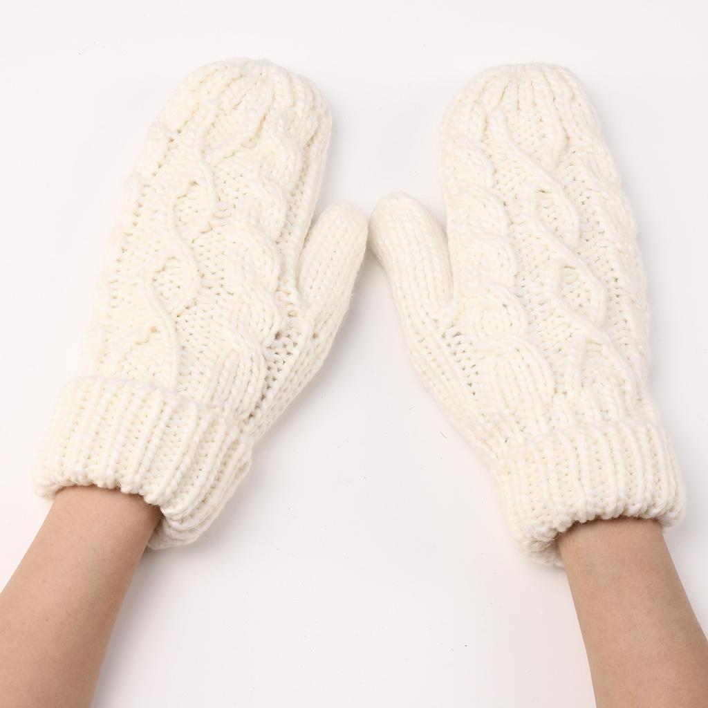 Diamond-shaped Mittens Autumn and Winter New Women's Knitted Wool Plus Velvet Thickened Fashionable Finger Warm Gloves