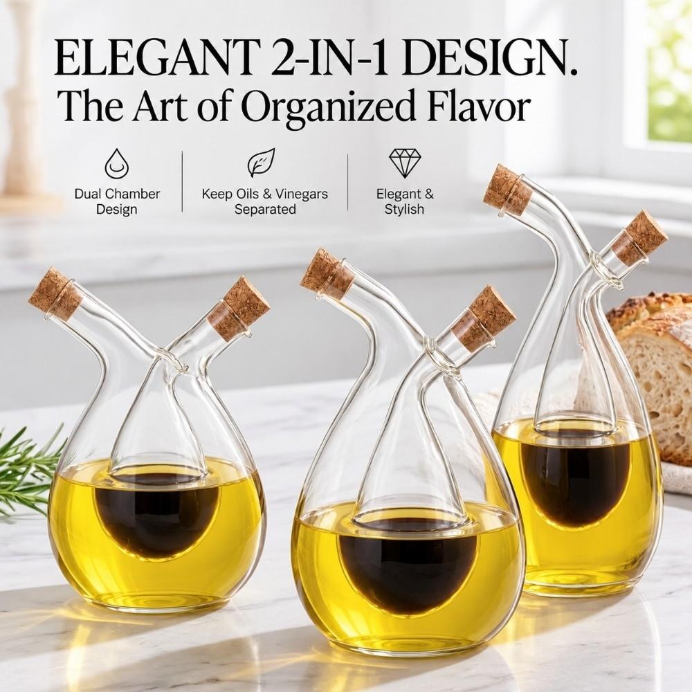 with Lid Glass Oil Vinegar Dispenser Dual Mouth Seasoning Bottle Canister Household