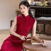 Red sleeveless national style new Chinese cheongsam improved young 1011 new women's high-end engagement toasting dress