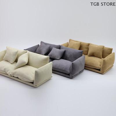 1 Set 1:12 Italian Leather Sofa With Pillow Furniture Mini Simulation Miniature Chairs Decor Living Room