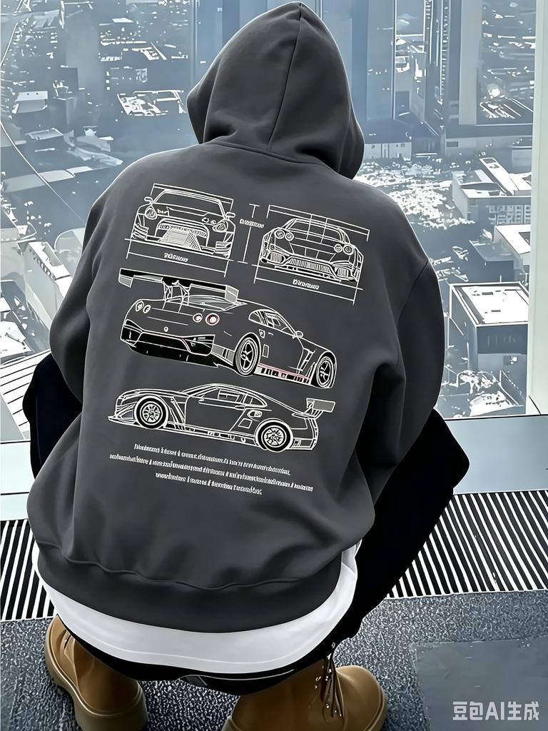 Pullover Hooded Sweatshirt Unisex Men Women Car Graphic Print Hoodie Streetwear Long Sleeve Tops With Kangaroo Pocket