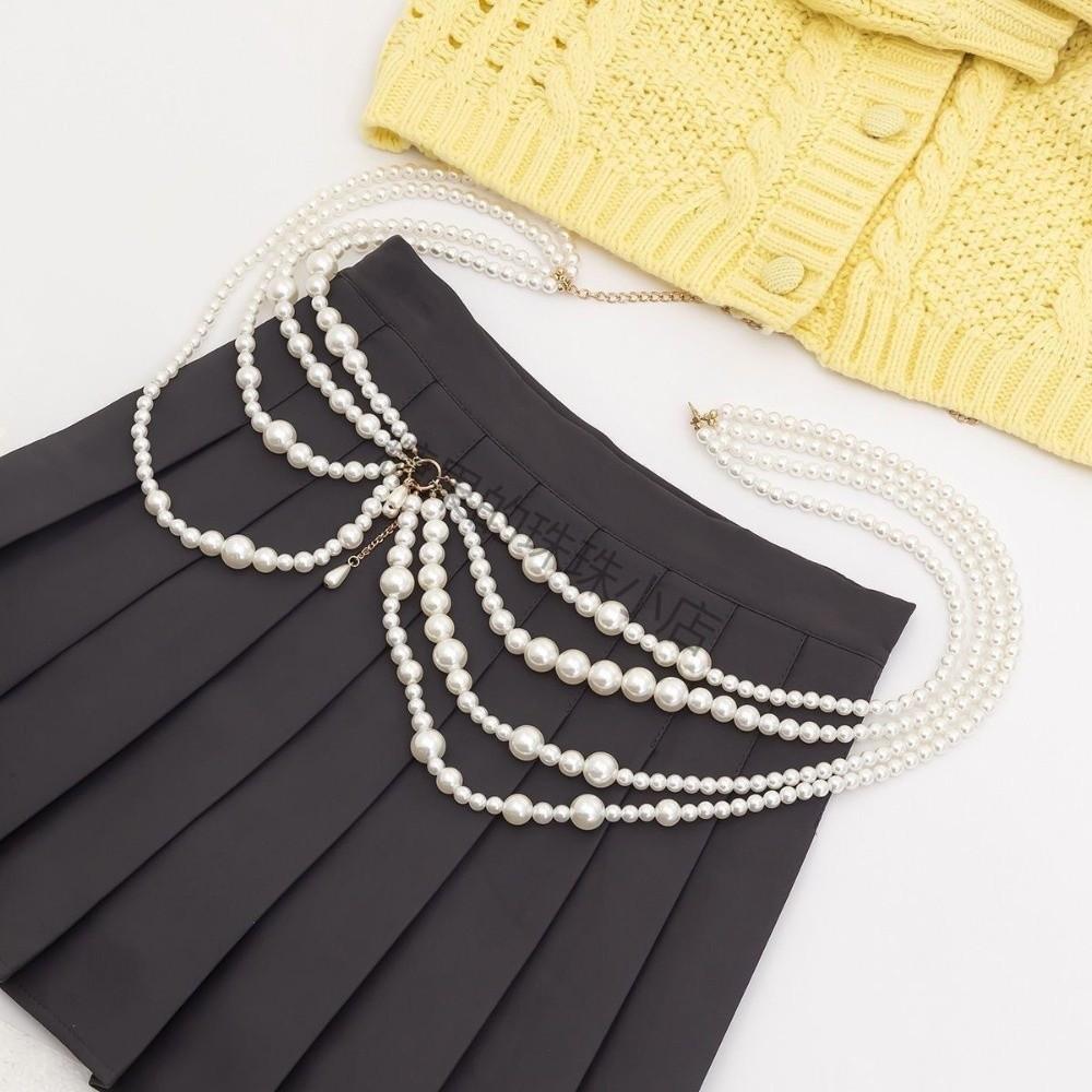 Golden Multilayer Body Chain Y2K Beadeds Body Chain Fashion Pearl Waist Chain Character Playing