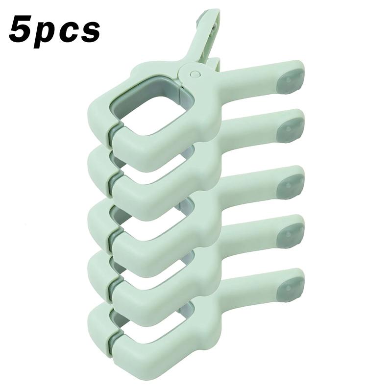 

5 шт. большие зажимы для пляжных полотенец, пластиковые прочные ветрозащитные прищепки для одежды, подвесной зажим для одеяла, многоразовые нескользящие фиксированные прищепки для сушки 5pcs зелёный