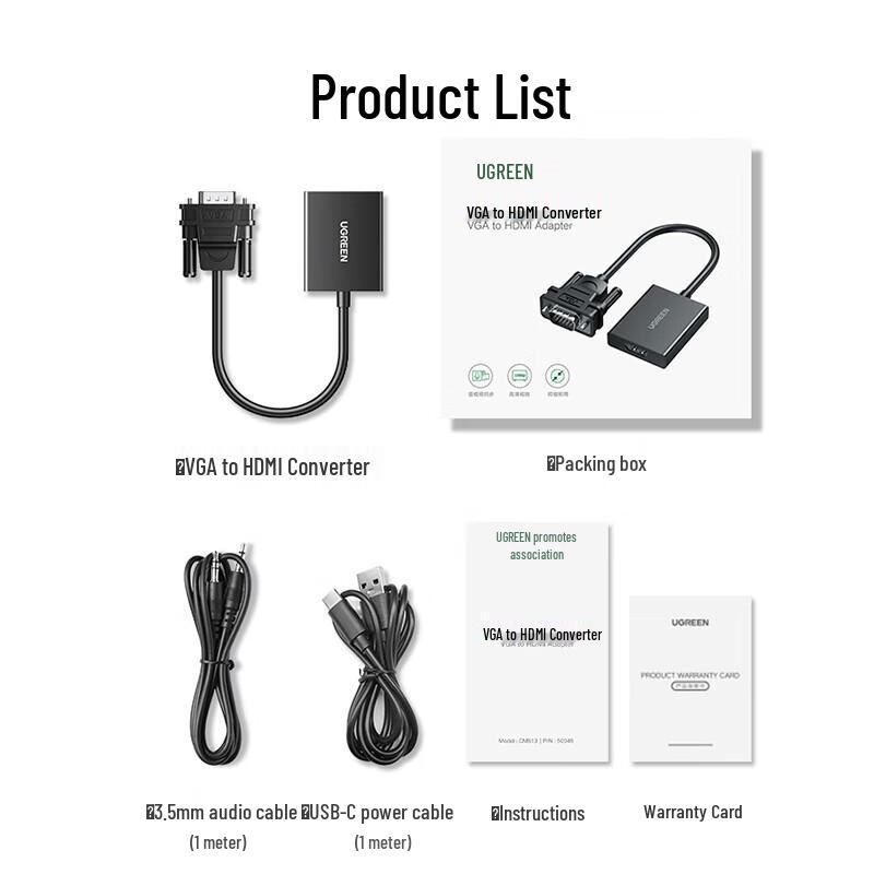 Ugreen CM513 VGA To HDMI Converter with Audio and Power