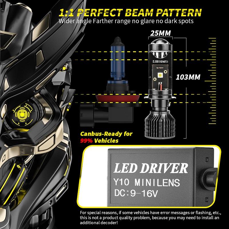 Car Headlight Mini Lens H4 H7 LED Projector Bulb 120W Canbus High Low Beam Y10 HB2 9003 6000K White Auto Motorcycles HeadLamp