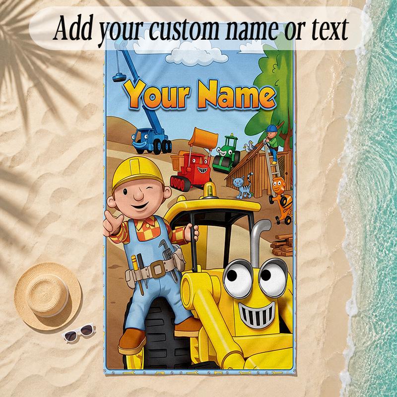 Beach TowelBob the Builder Custom Name Text Personalized Soft Towel for Beach Pool Indoor Home Decor Gift