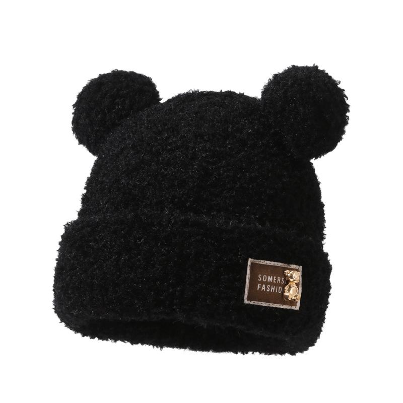 Bear Plush Hat for Women In Autumn and Winter Pullover Cute Hat Plus Velvet Thickened Confinement Period Warm Cold Ear Protection Cold Hat