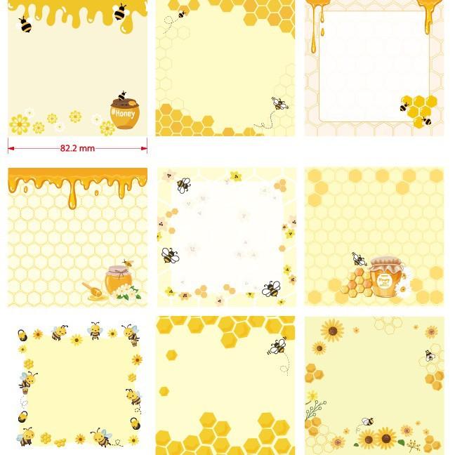 9 Packs Mixed Cute Honeybee Patterns Sticky Notes Self Adhesive Square Memo Pads Set for Students