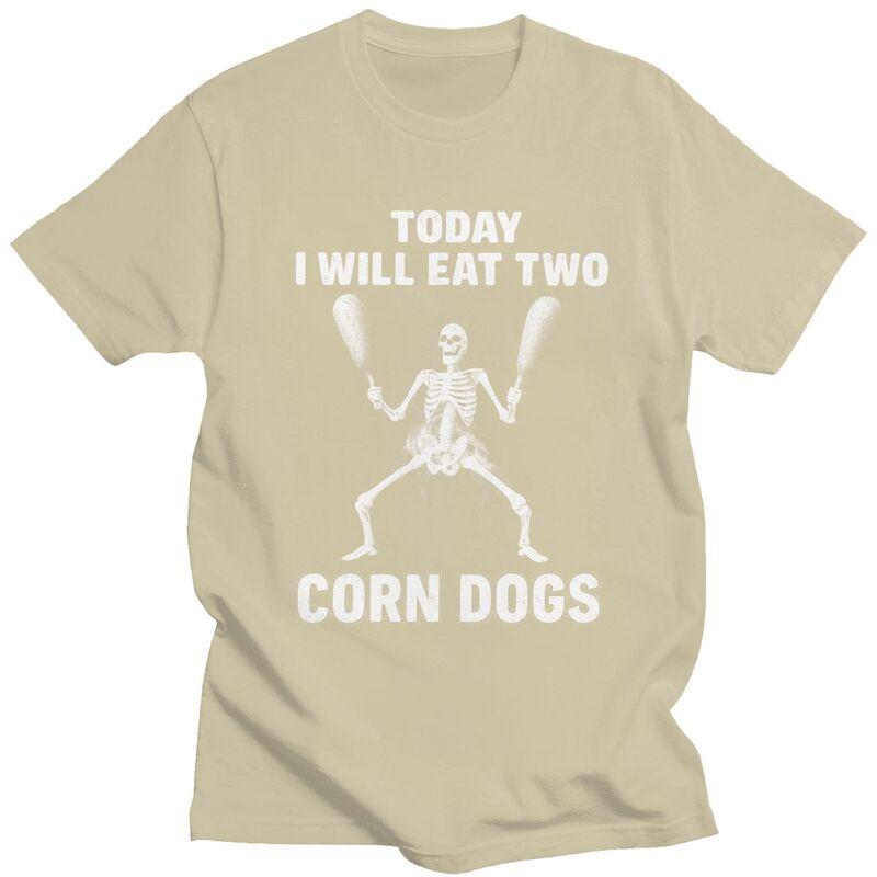 Skeleton Corn Dogs Funny Food Meme T Shirt for Men 100 Cotton Tshirts Sumer Style Short Sleeve Tee Shirt Slim Fit Clothing