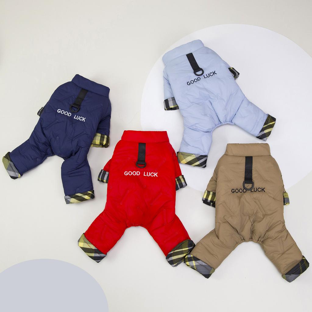 Cotton Dog Coat Four Legged Pet Apparel Winter Warm Puppy Clothes with Embroidery Letter Pattern for Teddy Small Breed Dogs Cold Weather Outfit