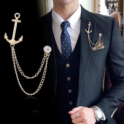 Tassel Brooch Anchor Badge British Navy Vintage Brooches Rhinestone Suit Coat Lapel Pin Men Luxury Jewelry Wedding Accessories