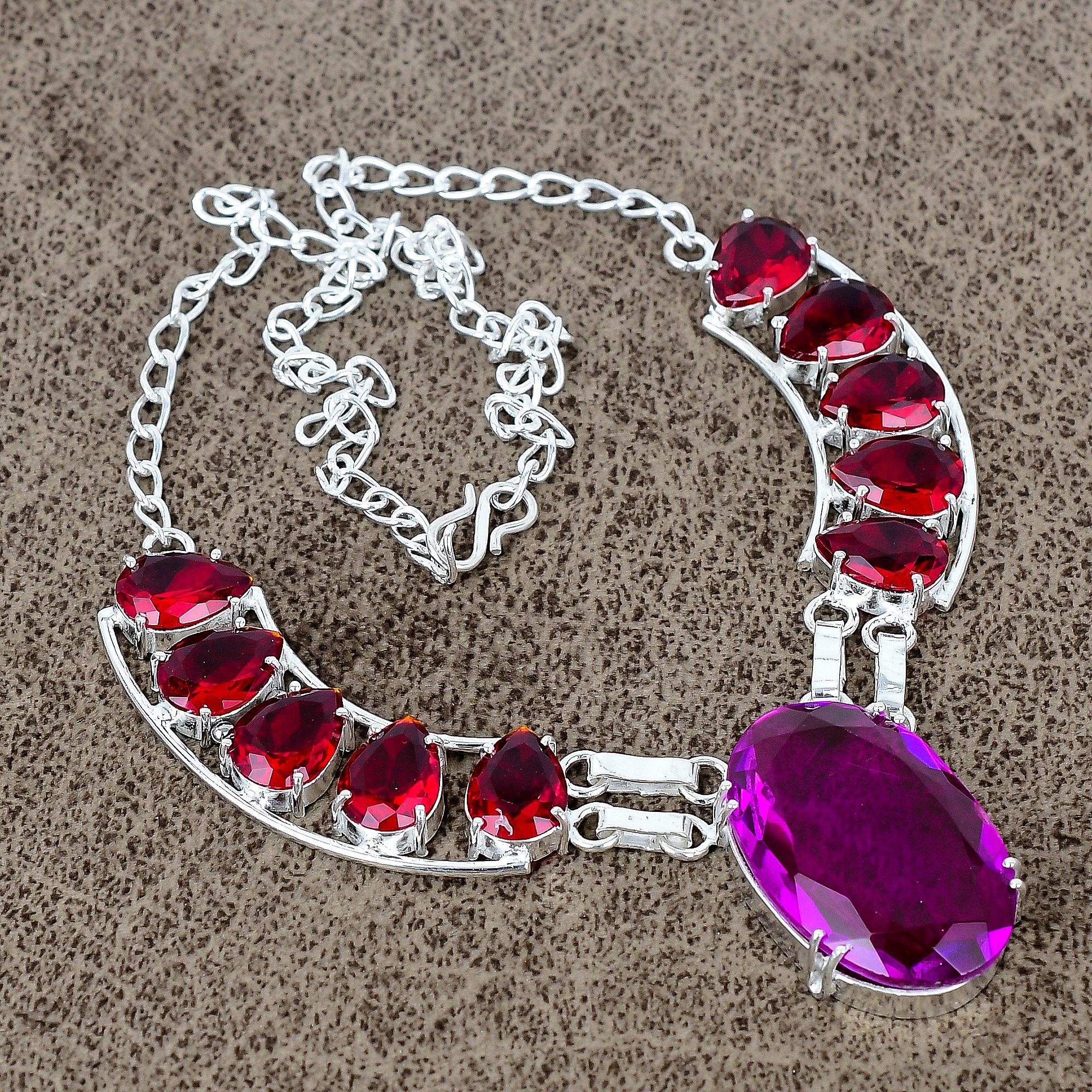 

Pink Rubillite, Garnet Gemstone 925 Sterling Silver Jewelry Necklace 18 KKG-437