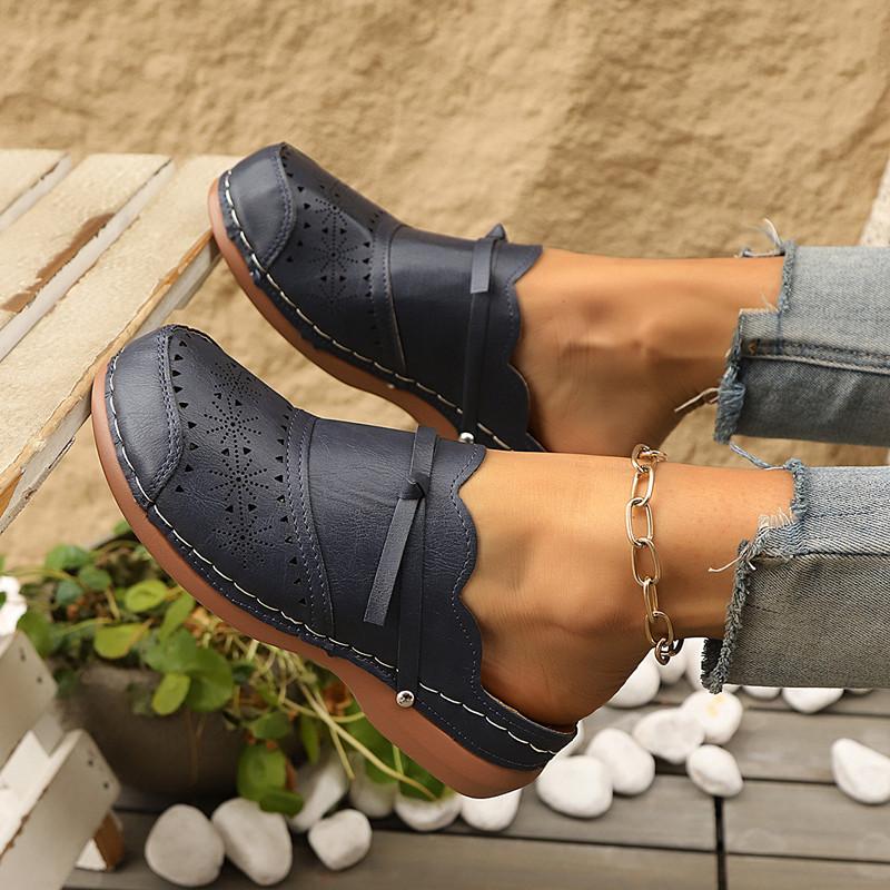 Spring and Summer Footwear Plus Size Round Hollow Flat Sandals Comfortable Women's Shoes Slippers