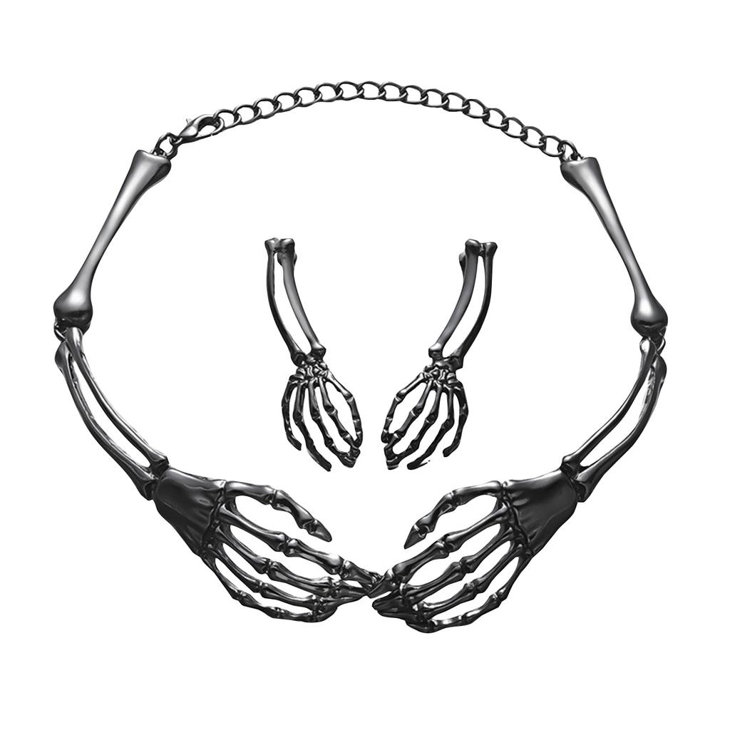 Halloween Necklace Earrings for Women  Hand Choker Necklace Skeleton Hand Earrings Gothic Punk Jewelry Set