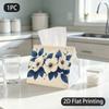1pc Tissue Box, Botanical White Anemone Blue Leaves Elegant Pattern, 2D Flat Printing, Polyester Fabric, Can Be Washed, Napkin Box, for The Dining Tab