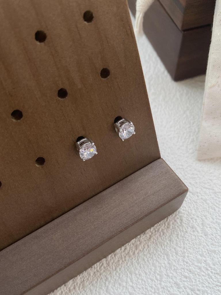 S999 Sterling Silver Four-Prong Zircon Stud Earrings - Luxurious High-Shine Piercing Jewelry