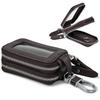 KABANTiFY Key Case, Smart Key Holder with Carabiner, Holds 2 Keys, Genuine Leather, Compact, Double Zipper, Clear Window, Stylish, Soft, Gift for Men