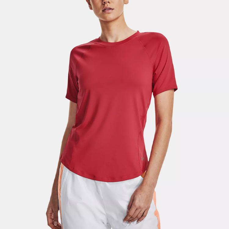 Under Armour Rush Solid Training Round Neck Short Sleeve T-Shirt Women tops Chakra-Red 1368178-638