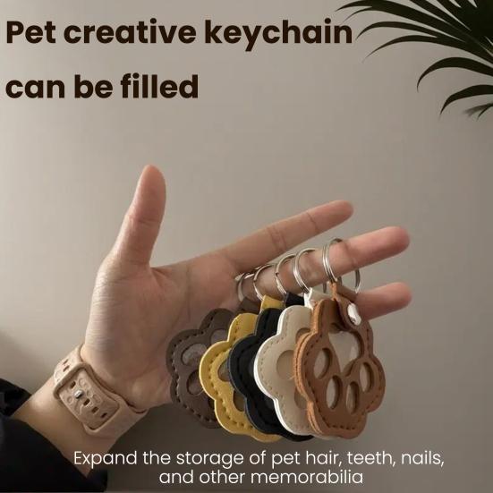 Pet Fur Storage Keychain Dog Cat Hair Memorial Keychain Faux Leather Paw Print Keepsake with Transparent Storage Heartfelt Gift