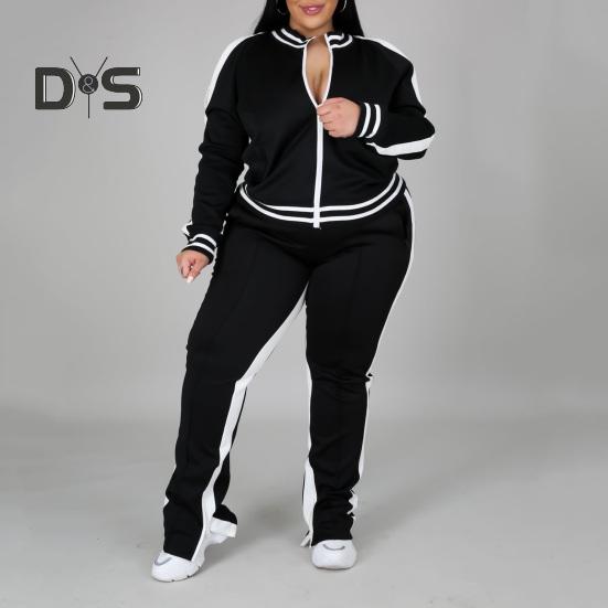 2-teiliges Jogginganzug-Set für Damen in Übergröße, mit Reißverschluss, langärmelig, Trainingsanzug mit Hose, lockere Passform, Sport-Outfit für Jogger