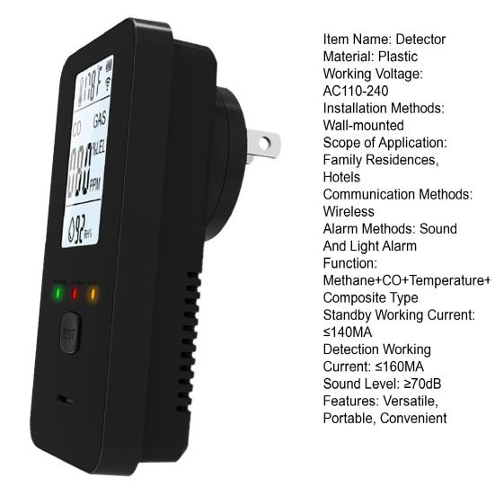 4-in-1 Gas & CO Detector with LCD Display Plug-in Natural Gas Carbon Monoxide Alarm Temperature & Humidity Monitor High Sensitivity