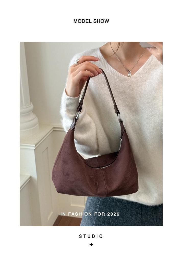 Suede Velvet Women's Large Capacity Crossbody Tote Bag - Winter Solid Color Casual Handbag