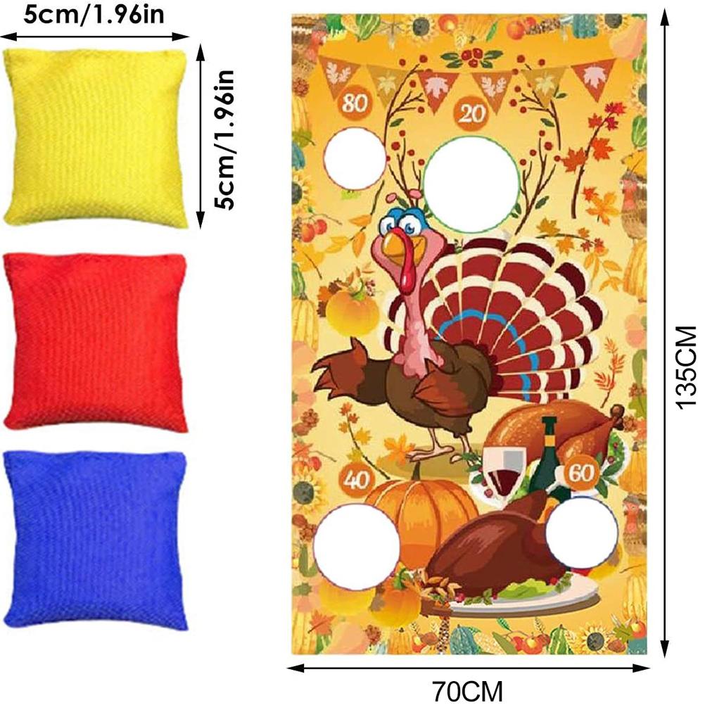 Reusable Cornhole Bean Bag Toss Game Set with Flag 3 Bags 135x70cm