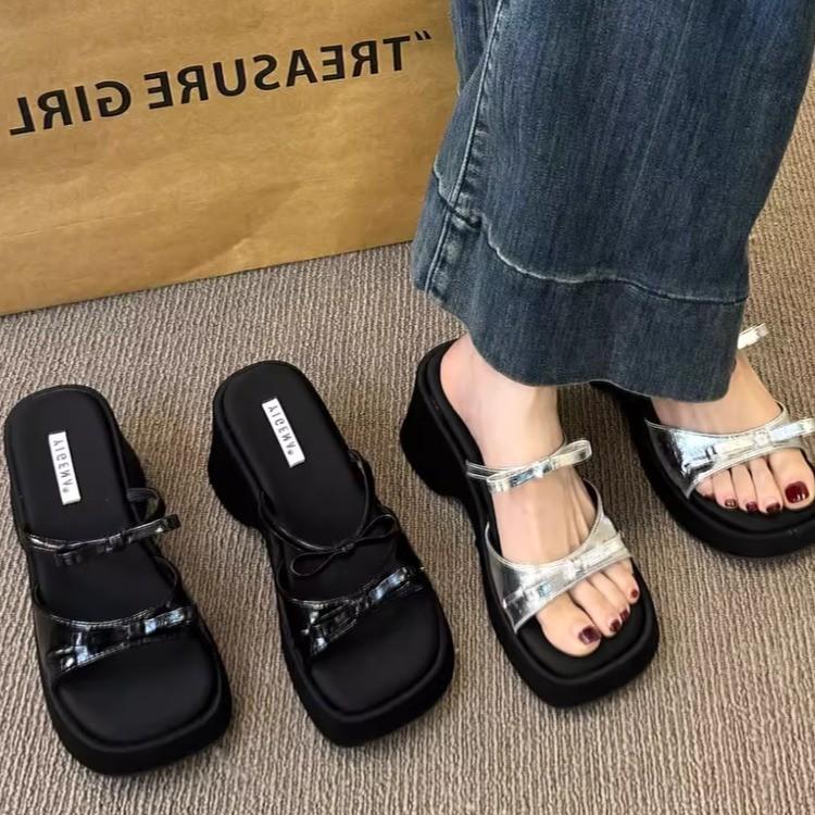 2025 Summer New High Heels with Skirts, Beautiful Sandals, Fairy Shoes, Summer Muffin Soles, Roman Shoes, Women's Slippers