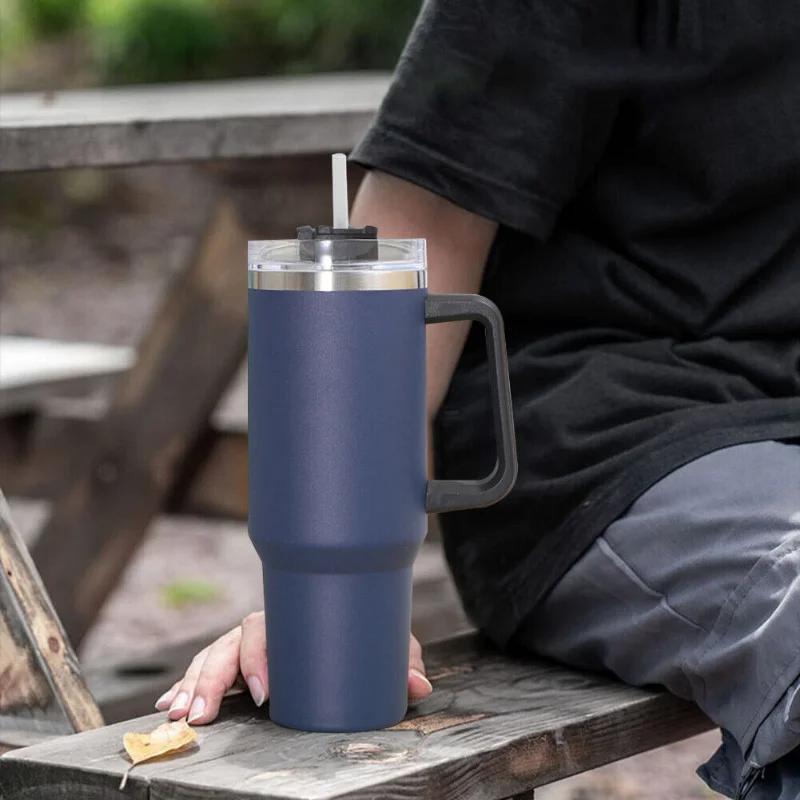 40oz Insulated Stainless Steel Tumbler With Handle Lid Straw Coffee Mug Termos Cup Cold Drink