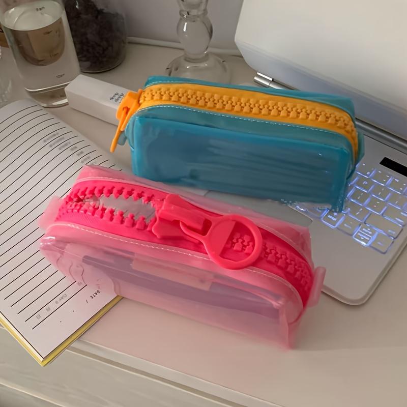 Available Jelly-Like Stationery Organizer Dopamine Pencil Case Minimalist Solid Color Ins Durable Bag Upright