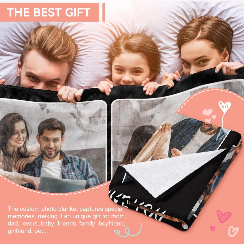 1pc Customized Blanket Your Design Logo Family Photo Print Warm Smooth Blanket Custom for Lover Dad Mom for Winter New Year Gift