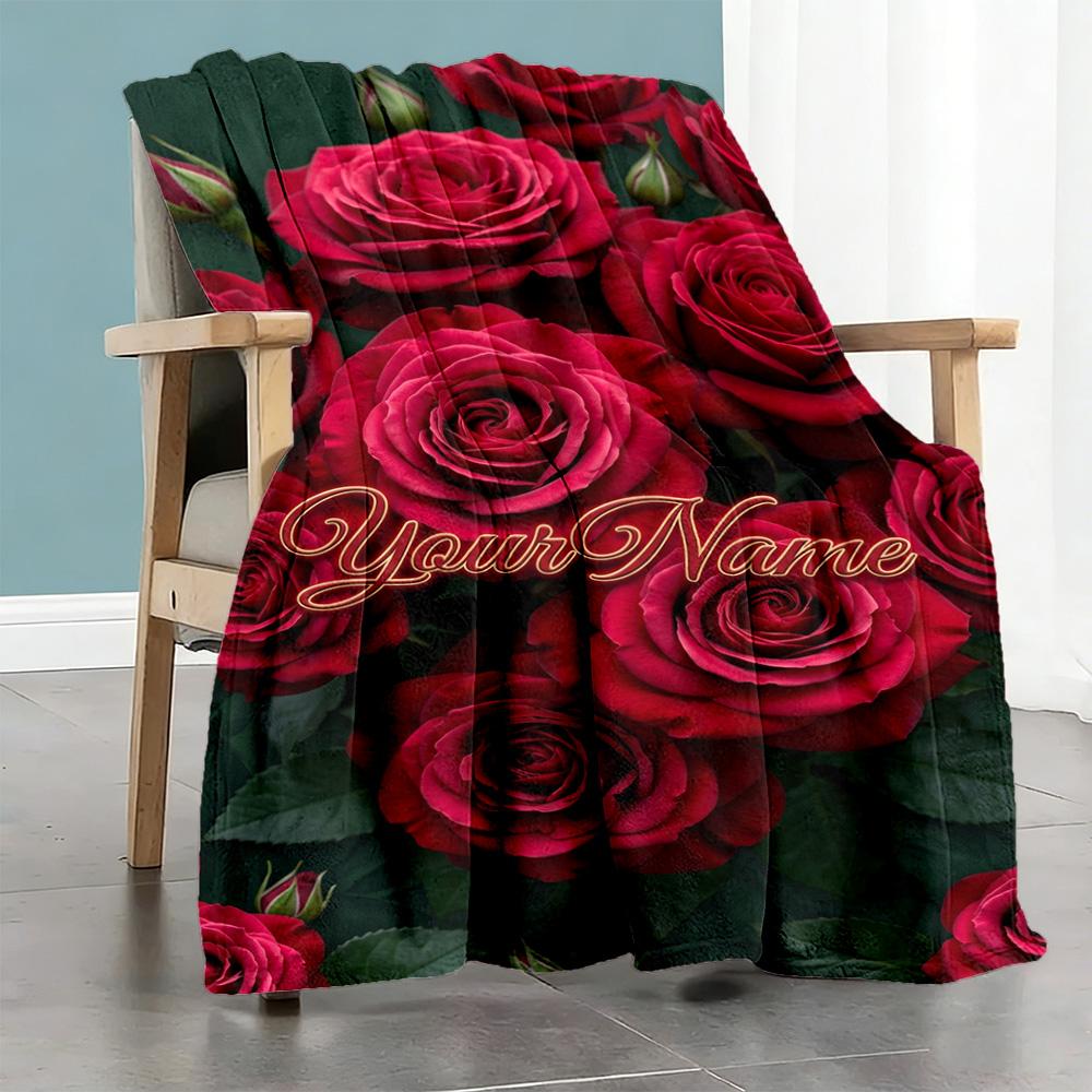 Rose Customize Your Name Blanket Lightweight Customizable Blanket Soft & Cozy Great for Livingroom Office Home Decor Office Chair