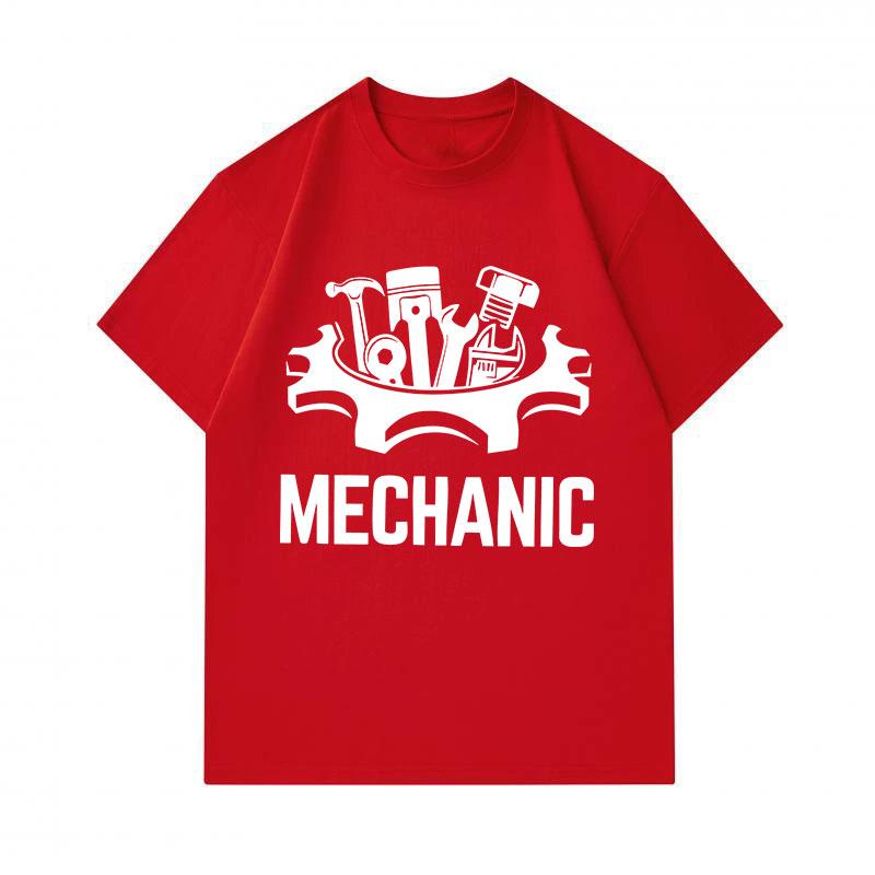 100% Cotton Men's Crew Neck Short Sleeve T-Shirt, Mechanic Tools Gear Graphic Casual Daily Wear Comfortable Soft Breathable Tee for Auto Repair Worker