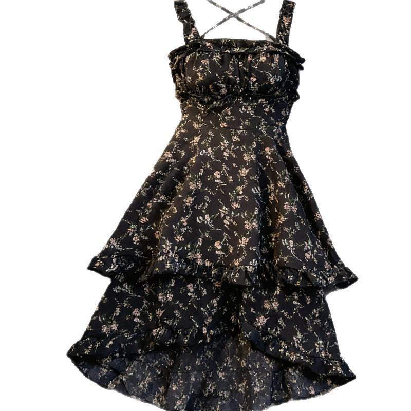 2026 Summer New Arrival: Sleeveless Square Neck Dress with Cinched Waist and Irregular Ditsy Floral Design