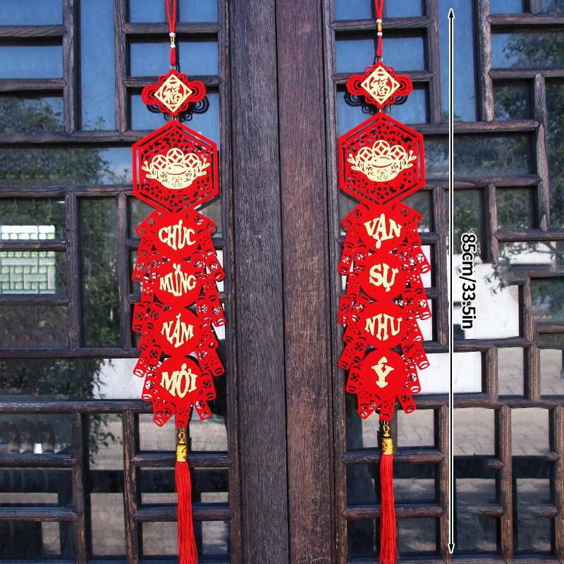 Lunar New Year Decoration Spring Festival Tassel Pendant Door Hanging Red Couplets Vietnam Characters Wall Decor Van Su Nhu Y