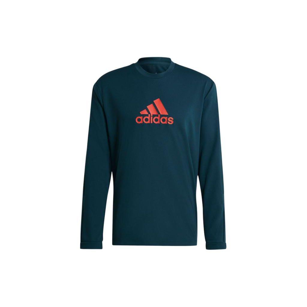 Adidas Solid Color Logo Print Crew Neck Long Sleeve T-Shirt Men Tops Green GL2367