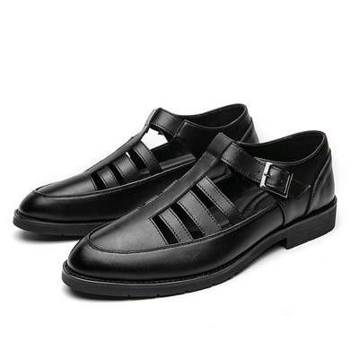 Fashion Summer Black Genuine Leather Sandals Men's Outdoor Soft Sole Breathable Casual Shoes Business Office Sandals White Driving Shoes