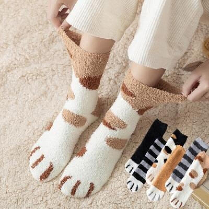 Cute Animal Women s Cute Knitted Fur Sleep Socks 4-Pack 4-piece set