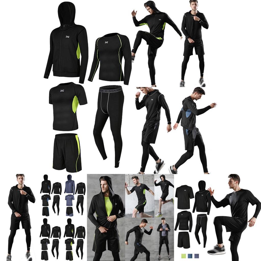 Premium 5pcs Men's Gym Jogging Set With Breathable Quick-dry Fabric And Hoodie