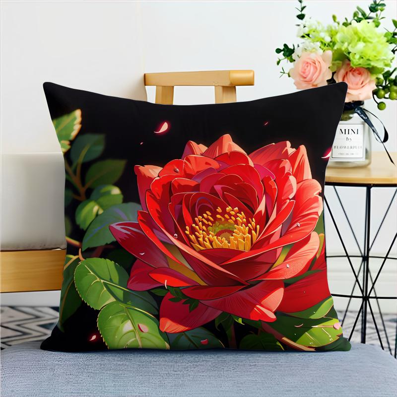 Cartoon Style Rose Pillowcase Dormitory Decoration Office Living Room Home Pillowcase