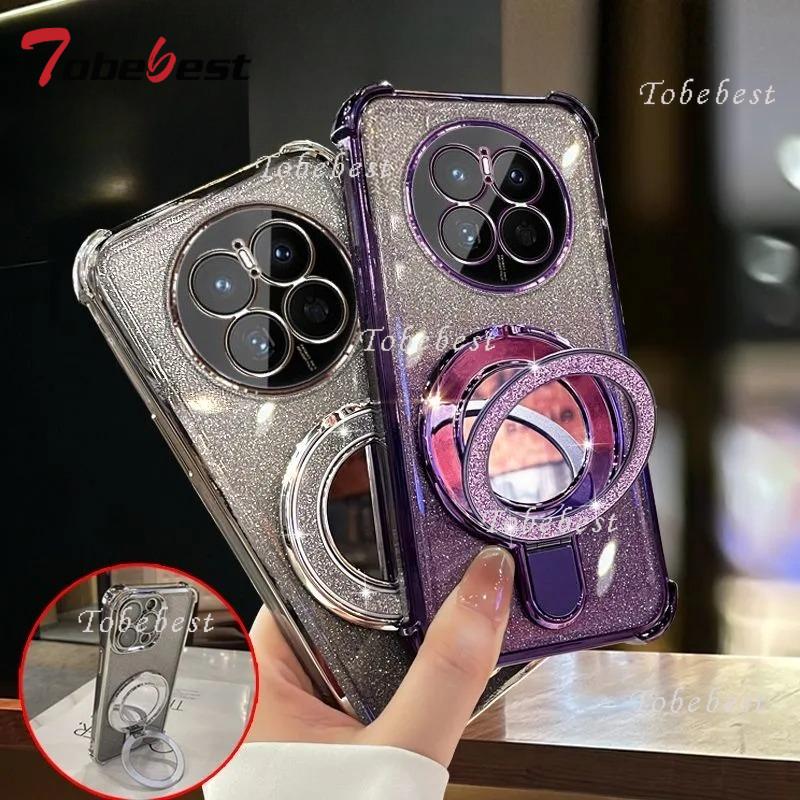 Pro Huawei Mate 70 60 50 40 30 Pro Pouzdro Třpytivé Nárazuvzdorné Pokovování zrcadlové Magnetický Držák Telefonu Náramek Kryt