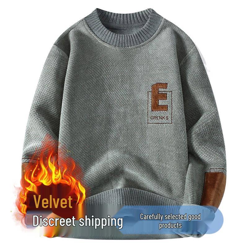 Men's Thick Velvet Sweater, Korean Style Round Neck – Warm Autumn/Winter Hoodie for Teens & University Students