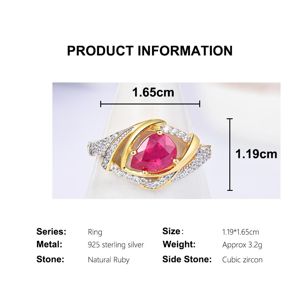 Luxury natural pear 6*8mm filled ruby rings 925 Sterling Silver Exquisite fine jewelry for women's Engagement and wedding gifts