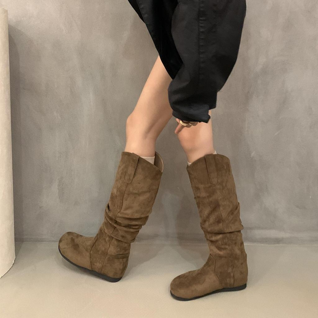 Round Head Suede Pile Boots Birkenstock Boots Women's Skinny Retro But Knee High Boots