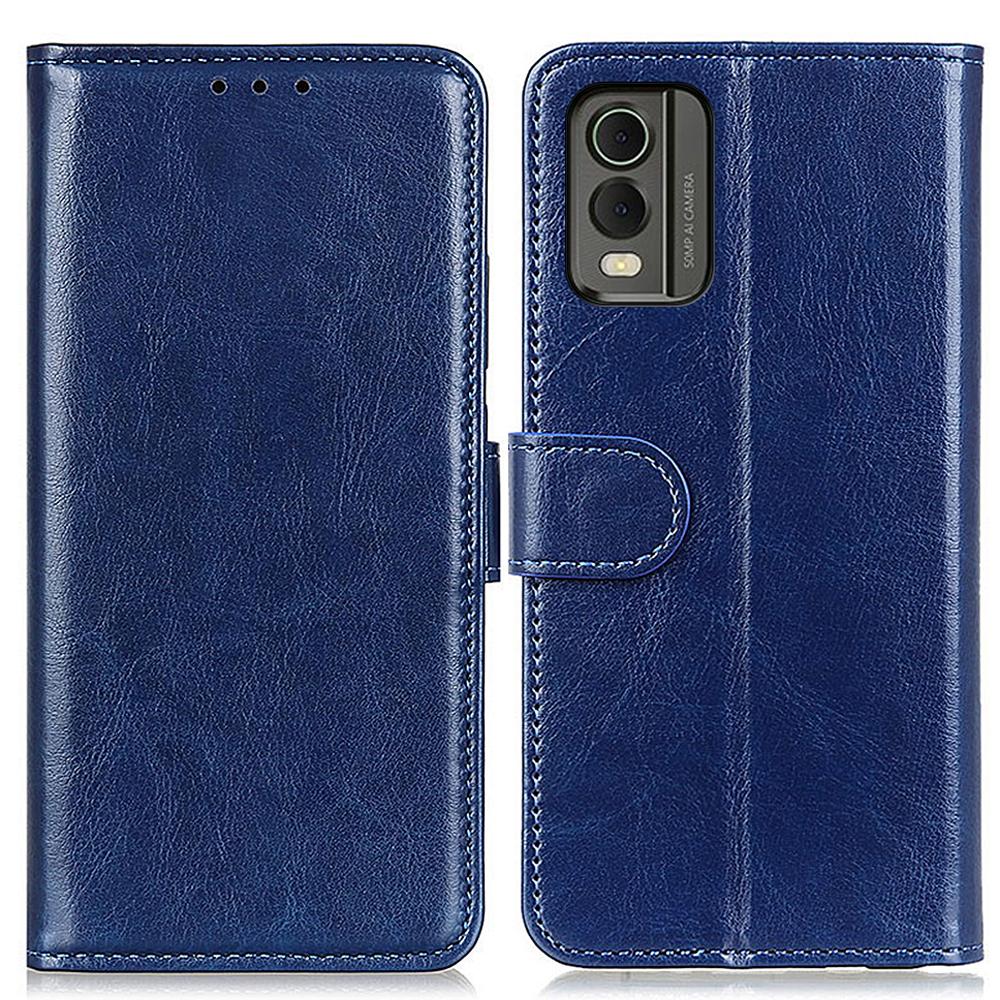 

Phone Wallet Case for Nokia C32 Magnetic Clasp Crazy Horse Texture Stand PU Leather Cover Blue
