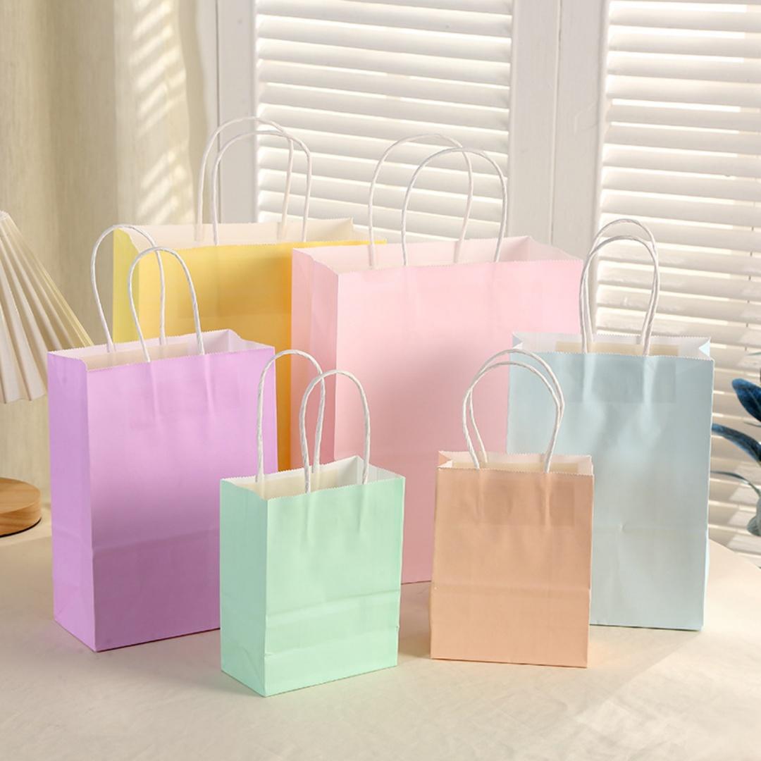 

6pcs Macaron Paper Gift Bags Candy Gift Packaging Bags Kids Birthday Party Treat Bags Decoration Baby Shower Wedding Supplies 12x15x6cm