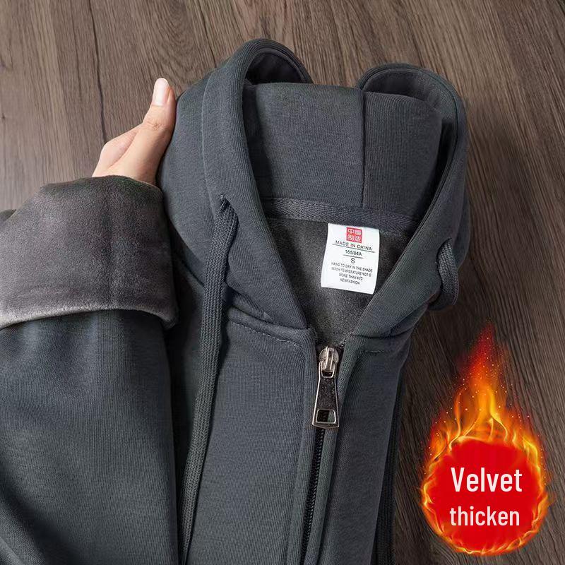 Unisex American Retro Oversize Heavyweight Zip-Up Hoodie with Plus Velvet, Loose Fit, Autumn/Winter Sportswear Cardigan.